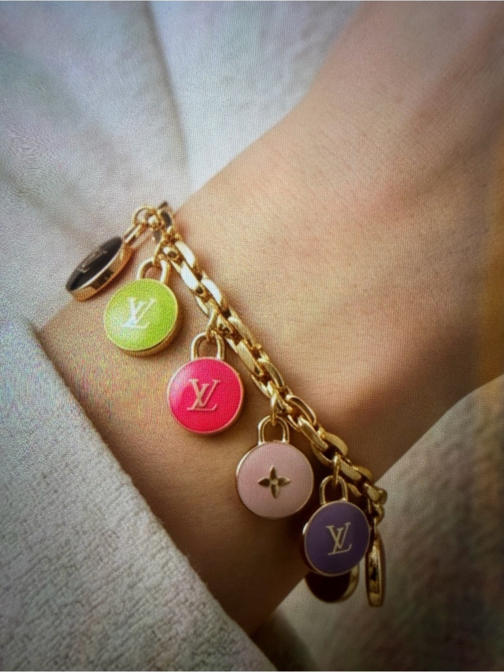 Unbranded Upcycled Gold Charm Chain Bracelet with Multicolor Enamel Discs